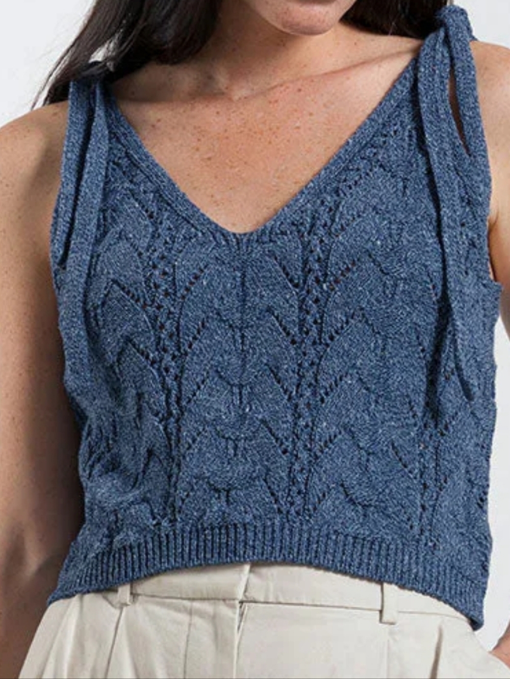 Rifo Circular Fashion Cropped Sweater Tank Rene Top Recycled Denim Knit Blue S